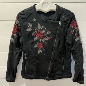 🩶 Monari embroidered moto-style jacket, estimated size L (based on measurements)